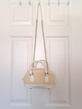 French Connection Woven Straw Bowling Satchel bag